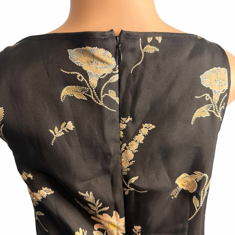 Ann Taylor Floral Embroidered Black Silk Shift Dress - Picture 9 of 12